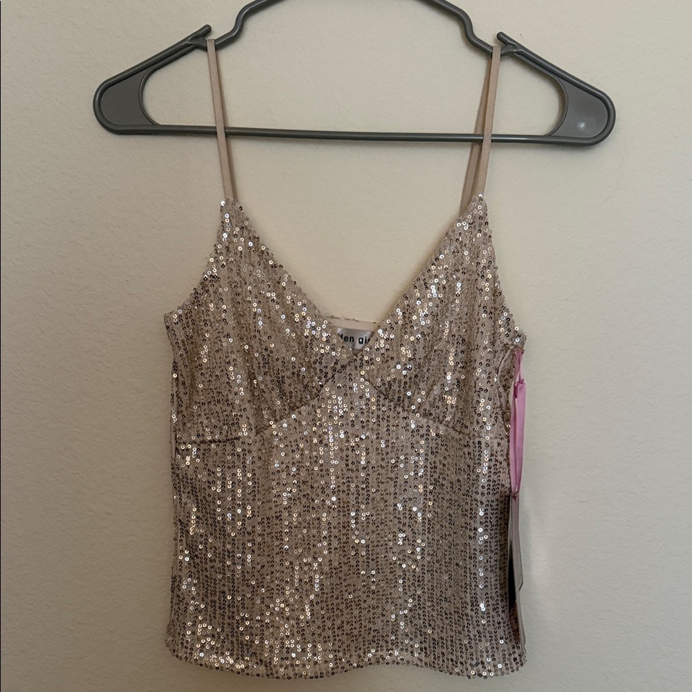 Madden Girl Y2K Sequin Spaghetti Strap Cami Top
